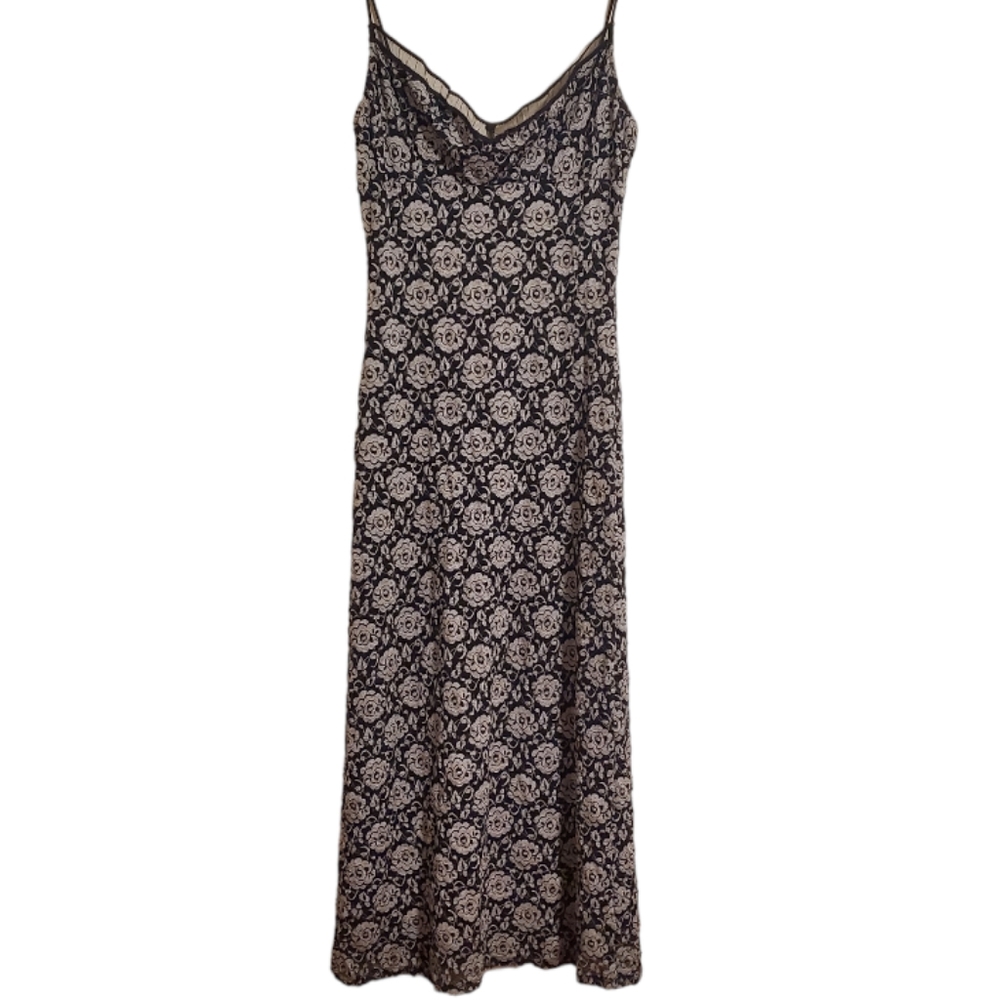 Cache Y2K L Black Rose Mesh Slip Dress Floral